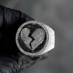 Broken Heart Moissanite <b>Ring</b> <b>Iced</b> Out Silver Color Signet Band Claw Setting Jewelry Gift - Product Image 1