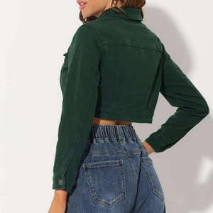 TIXAY SPORTS High Quality Women's <b>Denim</b> <b>Jacket</b> Solid Color Short Long Sleeve Casual Spring Medium Wash - Product Image 5