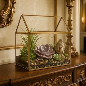 Terrario de Metal y Vidrio Personalizado en Forma de Cabaña, Macetero Moderno de Vidrio para Plantas de Interior, Suculentas, Plantas Aéreas y Terrarios DIY - Product Image 5