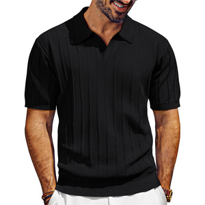 Camiseta de Punto Acanalado para Hombre, Manga Corta, Cuello en V, Frente Liso, Logotipo Personalizado, Cómoda, Informal, para Golf - Product Image 6
