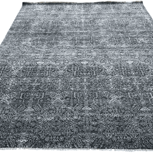 Tapis d'appoint en laine noué à la main, motif damassé, gris anthracite, à poils ras, sur mesure, pour une décoration intérieure de luxe - Product Image 3