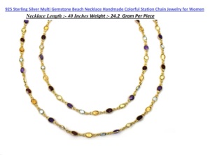 Brass 18K Gold Plated Multi Gemstone Beach Wedding Trendy Necklace Handmade Colorful <b>Rope</b> <b>Chain</b> Jewelry for Women - Product Image 3