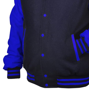 Men wholesale Varsity Men Letterman Baseball Black Wool Genuine Black Leather Sleeves Jackets - Product Image 3