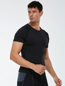 T-shirt de compression pour homme en coton lisse, écologique, respirant, style urbain, manches courtes, personnalisation complète, prix abordable - Product Image 5