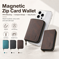 Dompet Kartu Denior V17 Vintage PU Kulit Imitasi Kapasitas Besar dengan Ritsleting Anti RFID dan Magnetik, Kompatibel dengan Casing Ponsel Magnetik