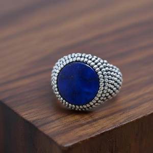 Blue Sapphire <b>Mens</b> <b>Ring</b> 925 Sterling Silver Handmade Vintage Gemstone Jewelry Statement <b>Ring</b> Gift For Him - Product Image 4