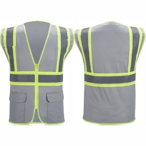 Gilet de sécurité réfléchissant bleu haute visibilité pour homme avec poches, fermeture éclair, respirant, décontracté, style col en V pour l'été - Product Image 5