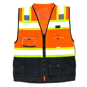 Gilet de sécurité haute visibilité réfléchissant ANSI Classe 1 imperméable avec logo personnalisé, poches orange et bleues, fermeture éclair - Product Image 3