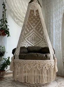 <b>Macrame</b> cotton rocking chair. <b>Macrame</b> swing, <b>Macrame</b> Hammock , Rocking chair, Beige hanging chair - Product Image 2