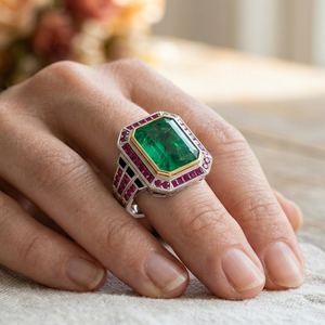 Green <b>Emerald</b> Ruby Bezel Set 925 Sterling <b>Silver</b> Gemstone <b>Ring</b> Handmade Unisex Wedding Anniversary Jewelry - Product Image 1
