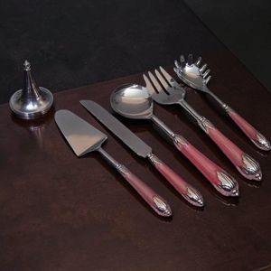 Ensemble de service classique plaqué argent avec poignées roses, finition miroir, longues poignées, ustensiles de mariage, cuillère, fourchette, couteau en métal - Product Image 2