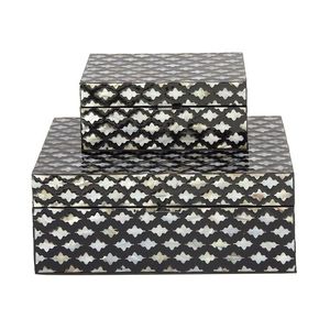 Caja Rectangular Moderna de Estilo Costero con Incrustaciones de Madreperla, Organizador de Joyas con Patrón de Mosaico Festoneado en Color Verde Azulado - Product Image 2
