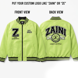 Premium 220 GSM Nylon Bomber <b>Jacket</b> <b>Lime</b> <b>Green</b> Custom Embroidered Logo Ribbed Collar Streetwear - Product Image 1