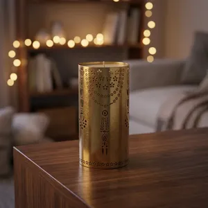 Vela Votiva de Cilindro Metálico con Patrón de Estrella Recortada para Decoración del Hogar - Product Image 2