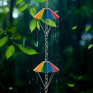 Chaîne de pluie artisanale colorée de qualité supérieure, ajoute un élément ludique et artistique au flux d'eau dans les jardins et les espaces extérieurs. - Product Image 1