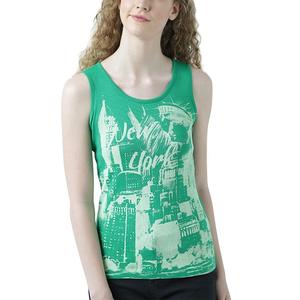 Débardeur vert pour femme avec imprimé New York City, col rond, décontracté, sans manches, en coton tricoté respirant, idéal pour l'été - Product Image 1