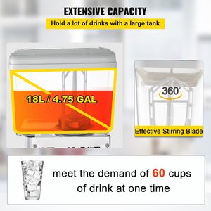 Dispenser per Bevande Commerciale da 4,8 Galloni, 200W, Serbatoio in Acciaio Inox, Materiale per Alimenti, Doppio J per Bevande Fredde - Product Image 4