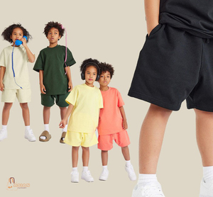 Shorts de jogging 100 % coton multicolores personnalisables à séchage rapide, écologiques, confortables, taille mi-haute, en molleton bouclette, pour enfants - Product Image 3