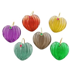 Colgantes de Corazón de Aguamarina Tallados a Mano con Baño de Oro - Suministros de Joyería DIY - Dijes de Piedra Doble - Product Image 5