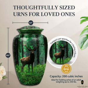 โกศบรรจุอัฐิสำหรับผู้ใหญ่ ดีไซน์ป่ากวาง สไตล์อเมริกัน เป็นมิตรกับสิ่งแวดล้อม ทำจากอะลูมิเนียม สำหรับเก็บเถ้ากระดูก ลายสัตว์ป่า โกศที่ระลึก - Product Image 4