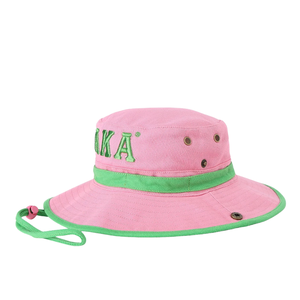  Chapeau Bob Rose à Large Bord avec Lettres Brodées Vertes, Chapeau de Soleil d'Extérieur Réglable avec Sangle Mentonnière, Chapeau de Pêche pour Femme - Product Image 2