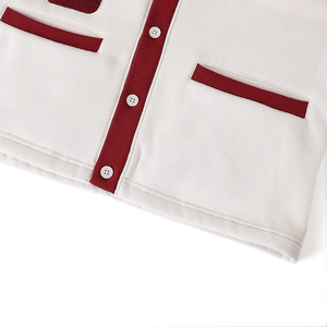 Sigma Thita Winter <b>White</b> & Crimson Merino Wool Varsity <b>Cardigan</b> Front Sorority Inspired Crewneck Knit Casual Campus Style - Product Image 4