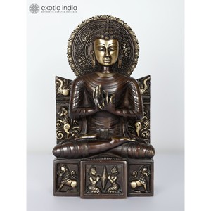 Statue en laiton de bouddha assis de 11 \ "dans l'œuvre de sculpture élégante de Dharmachakra Mudra - Product Image 2