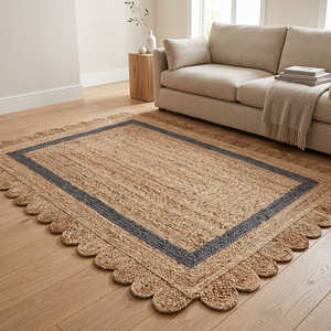 Alfombra Rectangular Grande de Yute Trenzado con Borde Color Marfil para Decoración de Sala de Estar Estilo Escandinavo - Product Image 1