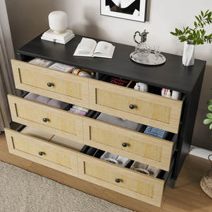 Commode double 54 \ "avec 6 tiroirs meubles de salon de chambre à coucher en rotin - Product Image 2