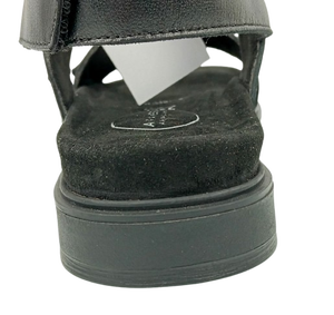 Sandalias Planas de Cuero Genuino Negro, Punta Abierta, Cierre de Hebilla, Zapatos Cómodos de Verano, Suela de Goma, Ajuste Ancho - Product Image 3