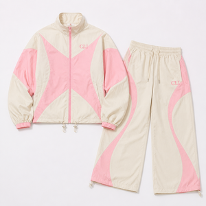 Chándal unisex retro de nailon con bloques de color, chaqueta impermeable con cremallera y logotipo bordado personalizado, y joggers de pierna ancha, cortavientos OEM - Product Image 5