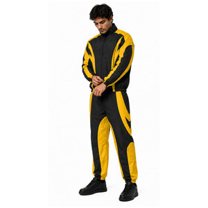 Ensemble de survêtement pour homme noir et jaune, style sportif, col montant, en polyester tricoté, coupe-vent à séchage rapide - Product Image 4