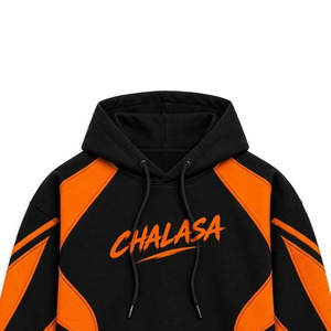 Chalasa <b>Men's</b> <b>Black</b> Orange Color Block Hoodie Streetwear 100% Cotton Fleece Oversized Fit Autumn Hoodie <b>Sweatshirt</b> - Product Image 6