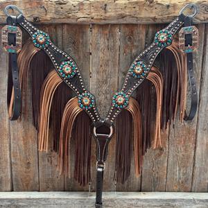 Ensemble de luxe têtière et collier de poitrail pour cheval de style western, en cuir de qualité supérieure avec strass, fait main, équipement d'équitation personnalisé - Product Image 4