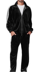 <b>LOW</b> MOQ Custom High Quality Velour Tracksuit Men Sportswear Velvet Suit Fleece Black Color Velour Tracksuits for Man Breathable - Product Image 4