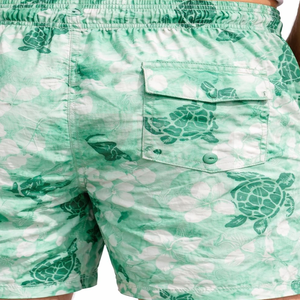 Short de bain décontracté pour homme à séchage rapide, imprimé floral tortue verte, avec cordon de serrage, taille mi-haute, longueur courte - Product Image 4