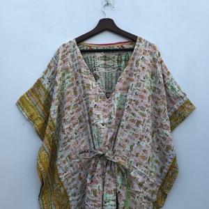 ชุดเดรสผ้าฝ้ายอินเดียแบบคันธา งานแฮนด์เมด สไตล์โบโฮ ทรงหลวม ใส่คลุมชายหาดสำหรับผู้หญิง - Product Image 1