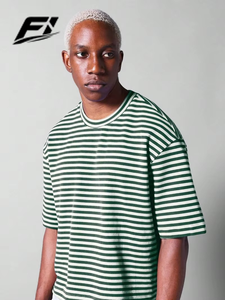 Camisetas Cortas Unisex para Hombre, Estilo Urbano, Oversize, con Rayas, 100% Algodón Jersey, Estilo Hip Hop, Diseño Personalizable, Corte Holgado - Product Image 3
