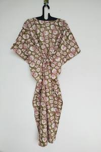 Robe kaftan en coton indien faite à la main, légère, jaune, pour la plage, idéale pour l'été - Product Image 5