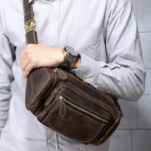 Sac banane homme en cuir véritable de qualité supérieure, style vintage, fermeture éclair, multi-poches, sac bandoulière pour usage quotidien - Product Image 1