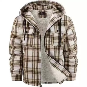 Unisex Flannel Shirt Jacket Canvas Plaid Cartoon Patchwork Full Zip Hoodie Winter Streetwear <b>Coat</b> - Product Image 3
