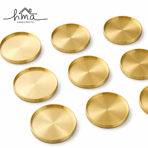 Brass Round <b>Candle</b> Holder Tray Decorative Gold Finish <b>Candle</b> Plate Table Centerpiece Home Decor Accent - Product Image 1