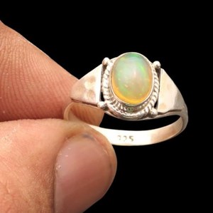 Natural Ethiopian Opal Silver Plated 925 <b>Ring</b> Boho Vintage Gemstone Jewelry Wholesale - Product Image 2