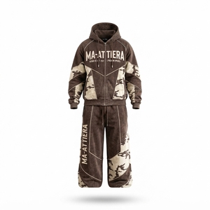 Men Brown Camouflage Hoodie Tracksuit Set <b>Oversized</b> Loose Fit Streetwear <b>Jogger</b> Pants Custom OEM ODM Wholesale - Product Image 3