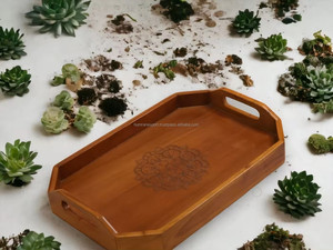 Nueva llegada de lujo rectángulo bandeja para servir hecho a mano respetuoso con el medio ambiente de madera Natural de alta calidad pulido grabado con láser bandeja de aperitivos - Product Image 4