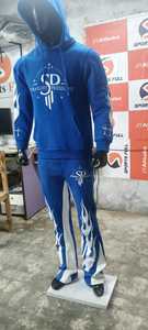 Ensemble de survêtement unisexe bleu 100 % coton, coupe droite, style streetwear, 2-en-1, sweat à capuche et pantalon long, séchage rapide, léger - Product Image 3