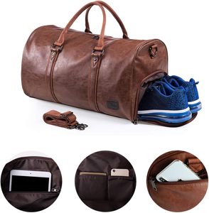 Bolsa de Viaje de Cuero Marrón para Hombre, Bolsa de Fin de Semana de Gran Capacidad con Cierre de Cremallera y Asa Suave - Product Image 3