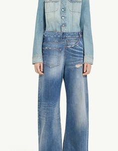 Conjunto de mezclilla desestructurada para hombre: Jeans de pierna ancha con efecto retorcido y chaqueta, estilo vintage lavado, ropa de calle de corte holgado, atuendo de moda. - Product Image 1