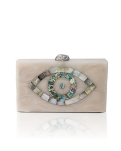 Pochette de soirée rigide pour femme, motif géométrique peint à la main, en résine transparente écologique, design personnalisé - Product Image 1