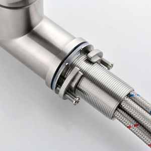 Rubinetto da Cucina con Doccetta Estraibile a Doppia Maniglia, Miscelatore Monocomando in Acciaio Inox Lucido e Ottone per Lavello - Product Image 6